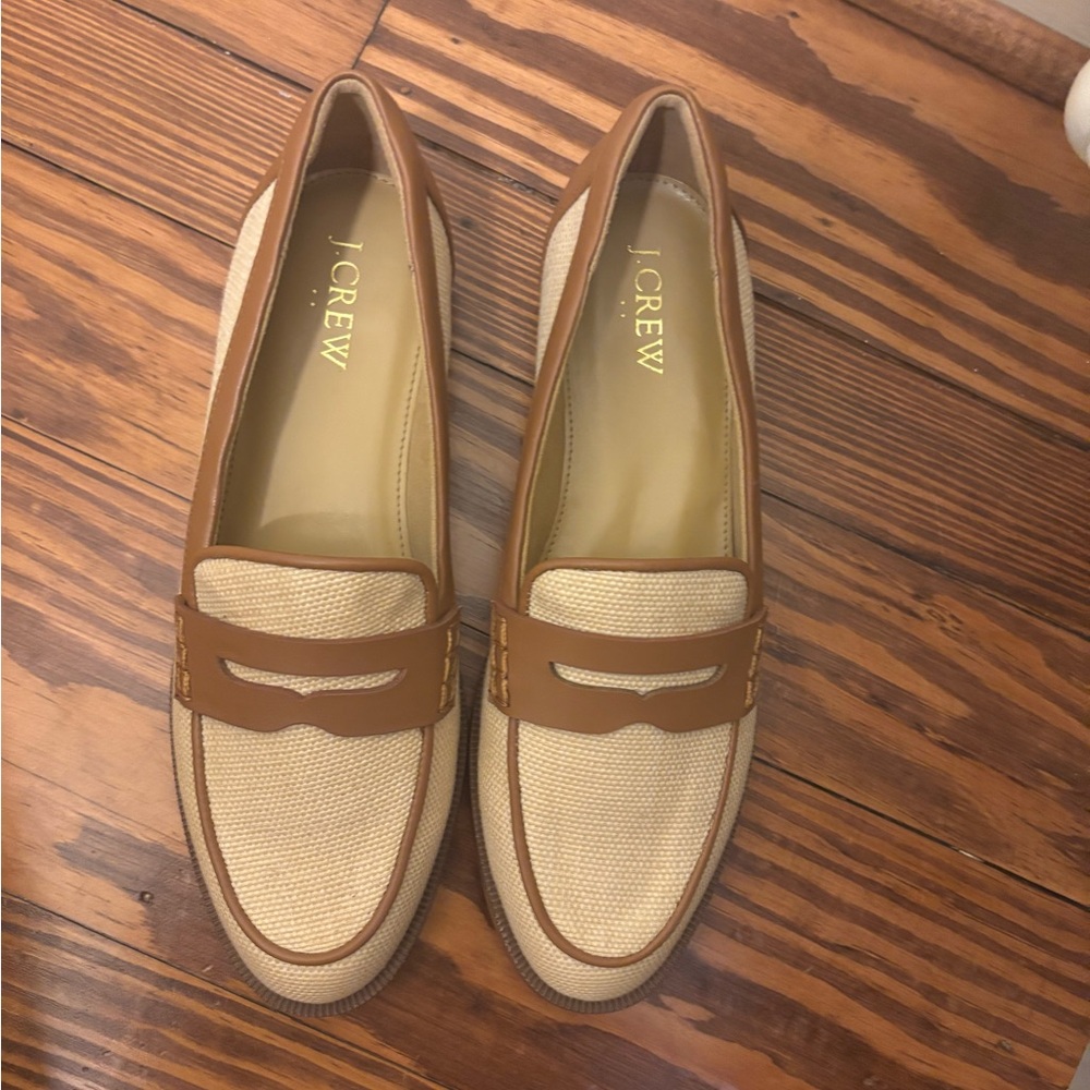 J.Crew Natural Raffia Woven Loafers